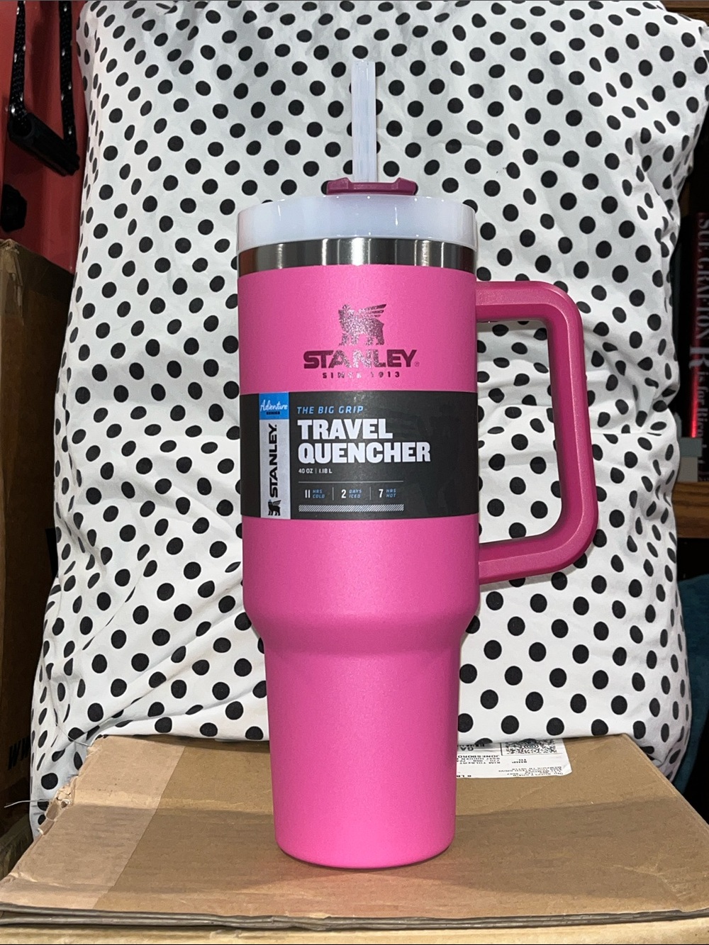 💖Stanley Pink Travel Quencher Mug with Handle and Straw 40 oz  Y234